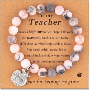 VICKHU Teacher appreciation gifts,Natural Stone teacher Bracelet gifts for women,thank you gifts for teacher meaningful gifts for women with gift message card