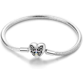 KUNSIR 925 Sterling Silver Snake Chain Bracelet Butterfly Bracelets with 5A Cubic Zirconia for Women Teen