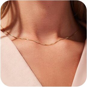Herringbone Necklace for Women,Dainty Gold Necklace,14k Gold Plated Snake,Gold Chain Choker Necklaces,Simple Gold Layered Necklaces,Gold Jewelry Gift for Women