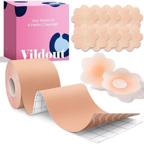 Boob Tape Kit -Boobtape for Breast Lift with Petals and Covers, Breathable Sticky Adhesive Bra Tape, Push Up Boobytape for Breast Lift, Breast Tape Suitable for Large Breasts A-G Cup Beige