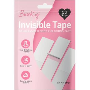 BearKig 50-Strips Double-Sided Tape for Fashion, Tape for Clothes, Fabric Tape for Women Clothing and Body, All Day Strength Tape Adhesive, Invisible and Clear Tape for Sensitive Skins
