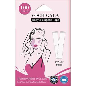 VOCH GALA 100 Strips Double Sided Tape for Fashion and Clothes, Waterproof Fashion Clothing Tape, Fabric Tape to Skin, Strong Adhesive Body Tape, Clear Transparent for All Skin Shades