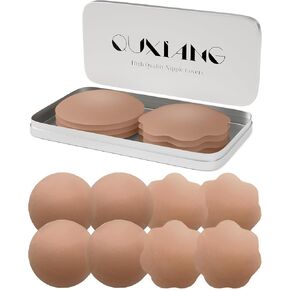 QUXIANG 4 Pairs Pasties Women Nipple Covers Reusable Adhesive Silicone Nippleless Covers Bra for Dress