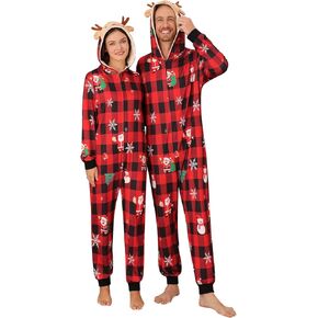 Matching Couple Pajamas Christmas Pajamas for Women Mens Adult Pjs Xmas One Piece Sleepwear Hooded Zipper Jumpsuit