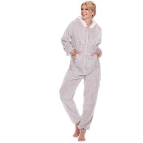 Adult Onesie Sherpa Pajamas For Women Fuzzy Onesie Pajamas Fleece Hoodie Jumpsuit Zipper And Cute Ear