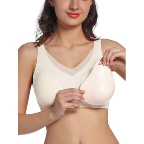 Women's Mastectomy Bras with Pockets, Women Everyday Bra for Post-Surgery Bra, Included-1 Pair Removable Chest Pads