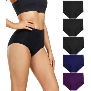 wirarpa Women's Underwear High Waisted Ladies Cotton Panties Soft Full Coverage Briefs 5 Pack (Regular & Plus Size)