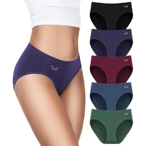 Women's Cotton Underwear High Cut Soft Briefs Full Coverage Ladies Panties 5 Pack(Regular & Plus Size)