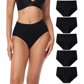 wirarpa Women's Cotton High Waisted Underwear Full Coverage Cotton Brief Panties 5 Pack