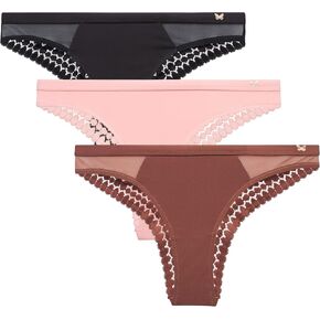 Jessica Simpson Women's Tanga Underwear - 3 Pack/6 Pack Soft Microfiber Lace Back Panties - Breathable Underwear for Women in Kuwait