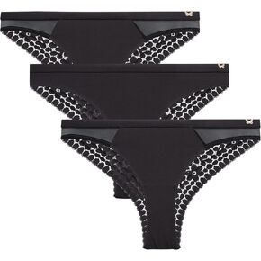 Jessica Simpson Women's Tanga Underwear - 3 Pack/6 Pack Soft Microfiber Lace Back Panties - Breathable Underwear for Women