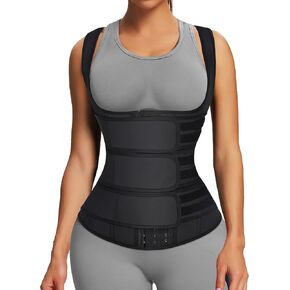 FeelinGirl Waist Trainer for Women Latex Waist Trainers Vest Plus Size Waist Cincher Corset 3 Belts Hooks Steel Bones
