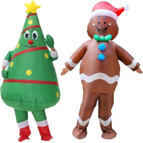 2 Packs Christmas Inflatable Costume Christmas Tree Blow-up Outfit Cosplay Costume for Adult/Christmas/Halloween (Christmas Tree and Gingerbread Man)