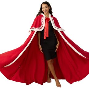 Christmas Red Cape Cloak with Hood Women Mrs Claus Costume Adult Women Christmas Costumes for Women