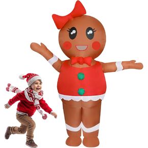 Christmas Inflatable Gingerbread Man Costume Gingerbread Lady Blow-Up Costume Outfit for Adult/Christmas Parade (Gingerbread Woman)
