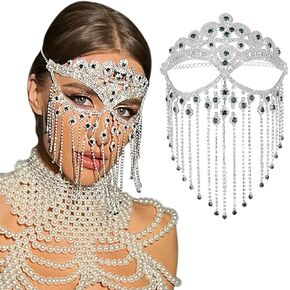CCbodily Rhinestone Face Mask For Women - Rhinestone Crystal Face Chain Masquerade Mask for Women