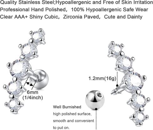Mayhoop 16g Cartilage Earring Stud Hoop Tragus Stud Earring Cartilage Piercing Jewelry Forward Helix Earrings Hoop Rook Daith Conch Stainless Steel Piercing Jewelry in Saudi Arabia