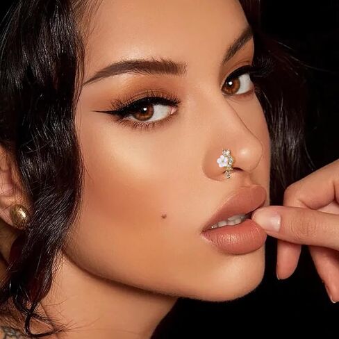 Florideco Nose Cuff Fake Nose Ring Hoop Clip on Nose Ring CZ Dangle Fake Nose Ring Cartilage Tragus Ring Nose Cuff Non Piercing for Women Men in Kuwait