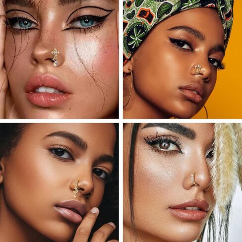 Florideco Nose Cuff Fake Nose Ring Hoop Clip on Nose Ring CZ Dangle Fake Nose Ring Cartilage Tragus Ring Nose Cuff Non Piercing for Women Men in Kuwait