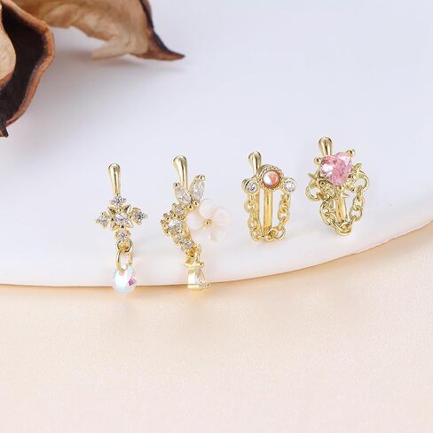 Florideco Nose Cuff Fake Nose Ring Hoop Clip on Nose Ring CZ Dangle Fake Nose Ring Cartilage Tragus Ring Nose Cuff Non Piercing for Women Men in Kuwait