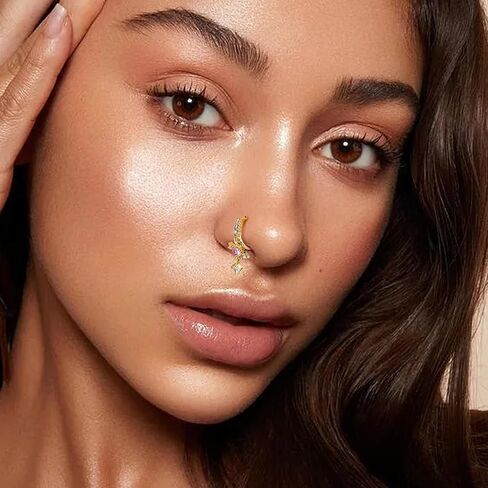 Florideco Nose Cuff Fake Nose Ring Hoop Clip on Nose Ring CZ Dangle Fake Nose Ring Cartilage Tragus Ring Nose Cuff Non Piercing for Women Men in Kuwait