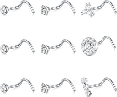 Mayhoop 20G Stainless Steel Nose Rings Nose Studs L Shape Nose Rings Studs Nose Screw Bone Diamond Heart Corkscrew Nose Ring Nostril Nose Piercing Jewelry for Women Men in Saudi Arabia