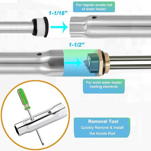4 عبوات من Mornajina قضيب الأنود لسخان المياه RV ومجموعة عصا تدفق سخان المياه RV، 9.25 بوصة طول × 3/4 بوصة NPT قضيب مغنيسيوم وأنبوب معدني فلوشر خزان المياه RV قضيب الأنود لسخان المياه الساخنة in Kuwait
