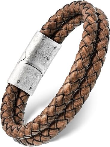 RTZN® Brown Leather Bracelet for Men – Premium Artisan Handcrafted Double Strand Braided Leather Bracelet – Authentic Stacked Brown Mens Leather Bracelet (Medium) in Saudi Arabia