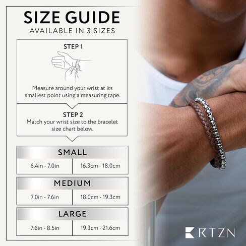 RTZN® Brown Leather Bracelet for Men – Premium Artisan Handcrafted Double Strand Braided Leather Bracelet – Authentic Stacked Brown Mens Leather Bracelet (Medium) in Kuwait