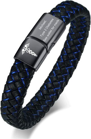 VNOX Blue Braided Leather Medical Symbol Caduceus with Magnetic Clasp Cuff Wristband Bracelet,6-8.3 Inches in Kuwait