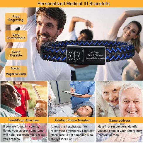 VNOX Blue Braided Leather Medical Symbol Caduceus with Magnetic Clasp Cuff Wristband Bracelet,6-8.3 Inches in Kuwait