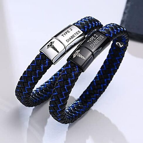 VNOX Blue Braided Leather Medical Symbol Caduceus with Magnetic Clasp Cuff Wristband Bracelet,6-8.3 Inches in Kuwait