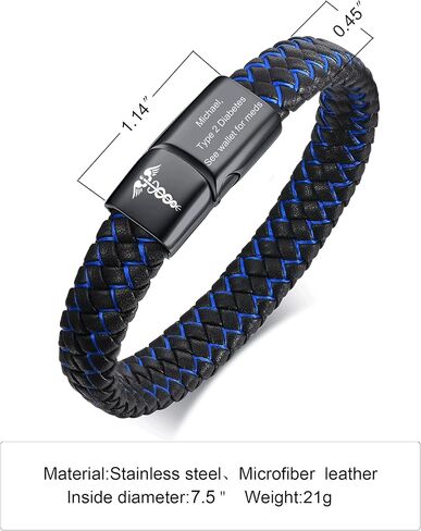 VNOX Blue Braided Leather Medical Symbol Caduceus with Magnetic Clasp Cuff Wristband Bracelet,6-8.3 Inches in Kuwait