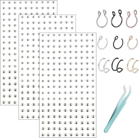 Face Gems Fake Piercings, Fake Lip Ring Fake Nose Ring Fake Eyebrow Piercing Fake Lip Piercing Self-Adhesive Face Sticker Fake Piercing Balls Silver Cool Punk Y2k Makeup For Women Men in Saudi Arabia