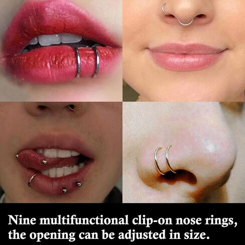 Face Gems Fake Piercings, Fake Lip Ring Fake Nose Ring Fake Eyebrow Piercing Fake Lip Piercing Self-Adhesive Face Sticker Fake Piercing Balls Silver Cool Punk Y2k Makeup For Women Men in Saudi Arabia