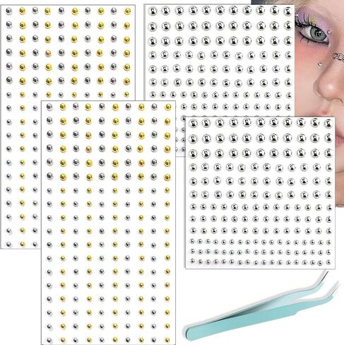 Face Gems Fake Piercings, Fake Lip Ring Fake Nose Ring Fake Eyebrow Piercing Fake Lip Piercing Self-Adhesive Face Sticker Fake Piercing Balls Silver Cool Punk Y2k Makeup For Women Men in Saudi Arabia