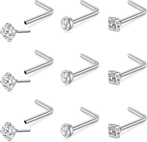Mayhoop 20G Stainless Steel Nose Rings Nose Studs L Shape Nose Rings Studs Nose Screw Bone Diamond Heart Corkscrew Nose Ring Nostril Nose Piercing Jewelry for Women Men in Saudi Arabia