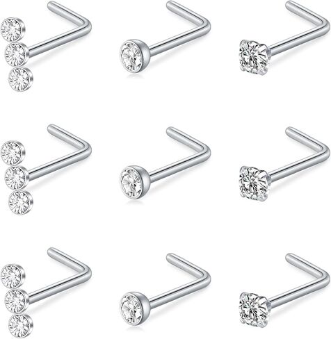 Mayhoop 20G Stainless Steel Nose Rings Nose Studs L Shape Nose Rings Studs Nose Screw Bone Diamond Heart Corkscrew Nose Ring Nostril Nose Piercing Jewelry for Women Men in Saudi Arabia