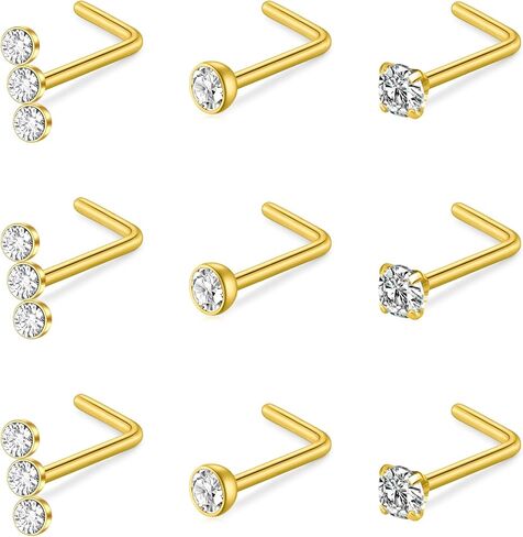 Mayhoop 20G Stainless Steel Nose Rings Nose Studs L Shape Nose Rings Studs Nose Screw Bone Diamond Heart Corkscrew Nose Ring Nostril Nose Piercing Jewelry for Women Men in Saudi Arabia