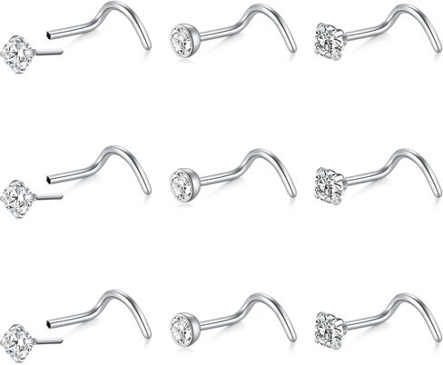 Mayhoop 20G Stainless Steel Nose Rings Nose Studs L Shape Nose Rings Studs Nose Screw Bone Diamond Heart Corkscrew Nose Ring Nostril Nose Piercing Jewelry for Women Men in Saudi Arabia