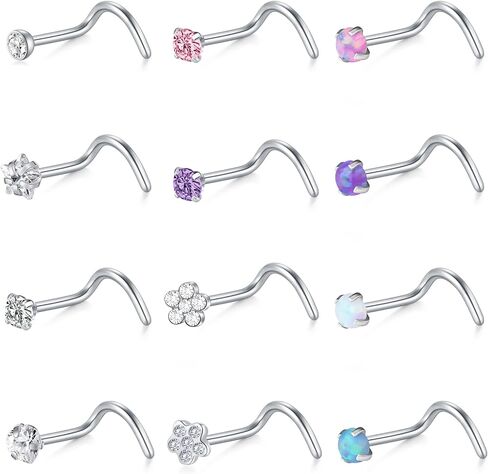 Mayhoop 20G Stainless Steel Nose Rings Nose Studs L Shape Nose Rings Studs Nose Screw Bone Diamond Heart Corkscrew Nose Ring Nostril Nose Piercing Jewelry for Women Men in Saudi Arabia