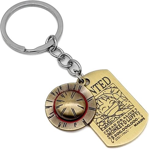 سلسلة مفاتيح أنيمي قطعة واحدة مع حلية جولي روجر، قطعة واحدة لوفي ميرش مع صندوق هدايا، حلقة مفاتيح على شكل قبعة من القش in Kuwait