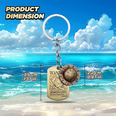 سلسلة مفاتيح أنيمي قطعة واحدة مع حلية جولي روجر، قطعة واحدة لوفي ميرش مع صندوق هدايا، حلقة مفاتيح على شكل قبعة من القش in Kuwait