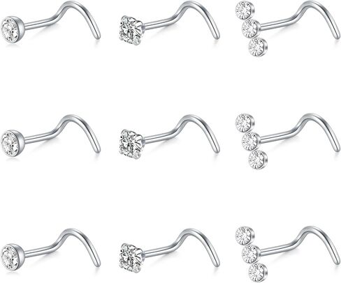 Mayhoop 20G Stainless Steel Nose Rings Nose Studs L Shape Nose Rings Studs Nose Screw Bone Diamond Heart Corkscrew Nose Ring Nostril Nose Piercing Jewelry for Women Men in Saudi Arabia