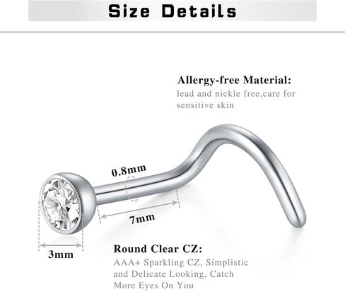 Mayhoop 20G Stainless Steel Nose Rings Nose Studs L Shape Nose Rings Studs Nose Screw Bone Diamond Heart Corkscrew Nose Ring Nostril Nose Piercing Jewelry for Women Men in Saudi Arabia