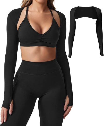 YEOREO Women Crop Top Long Sleeve Bolero Open Front Workout Cropped Shirts Sports Shrug in Saudi Arabia