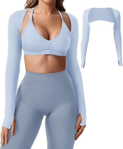 YEOREO Women Crop Top Long Sleeve Bolero Open Front Workout Cropped Shirts Sports Shrug in Saudi Arabia