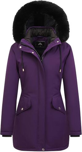 MOERDENG Women's Long Winter Down Coat Thicken Fleece Lined Parka Warm Puffer Jacket With Faux Fur Detachable Hood in Saudi Arabia