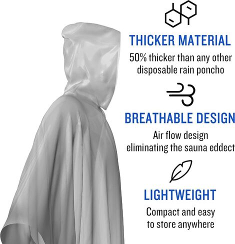 SaphiRose Disposable Adult Rain Ponchos Clear Emergency Raincoat in Kuwait