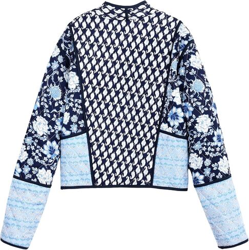 Wyeysyt Women's Cropped Puffer Quilted Jacket Cardigan Floral Printed Lightweight Long Sleeve Open Front Short Padded Coats in Kuwait